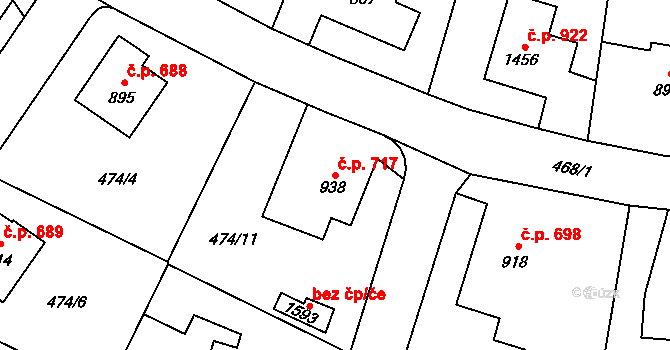 Vrchlabí 717 na parcele st. 938 v KÚ Vrchlabí, Katastrální mapa