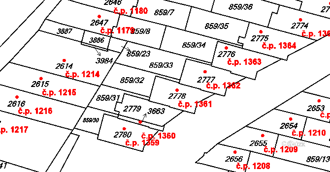Vrchlabí 1361 na parcele st. 2778 v KÚ Vrchlabí, Katastrální mapa