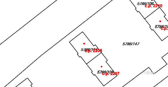 Česká Lípa 2208 na parcele st. 5786/104 v KÚ Česká Lípa, Katastrální mapa