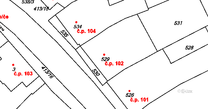 Nosislav 102 na parcele st. 529 v KÚ Nosislav, Katastrální mapa