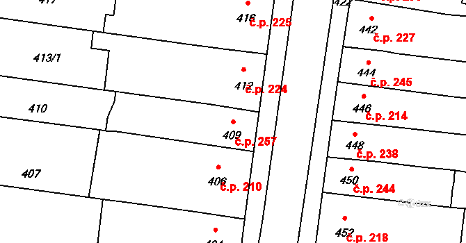 Opatovice 257 na parcele st. 409 v KÚ Opatovice u Rajhradu, Katastrální mapa