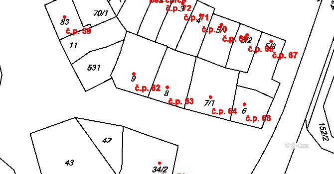 Domamyslice 63, Prostějov na parcele st. 8 v KÚ Domamyslice, Katastrální mapa