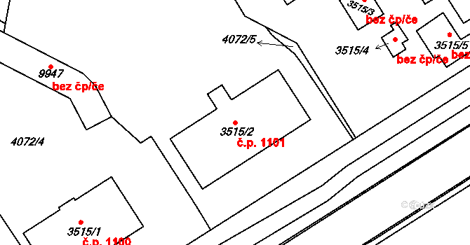 Bílé Předměstí 1101, Pardubice na parcele st. 3515/2 v KÚ Pardubice, Katastrální mapa