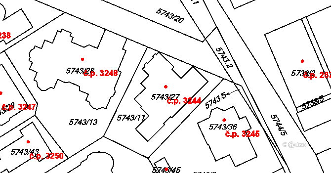 Kročehlavy 3244, Kladno na parcele st. 5743/27 v KÚ Kročehlavy, Katastrální mapa