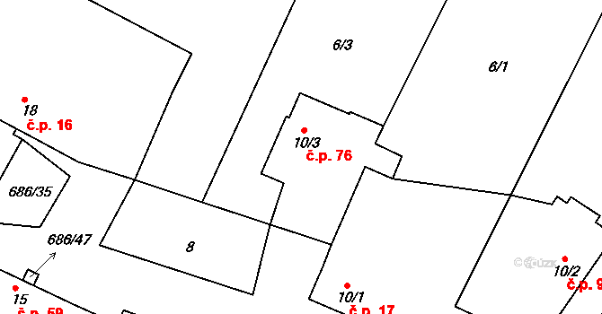 Mečeříž 76 na parcele st. 10/3 v KÚ Mečeříž, Katastrální mapa