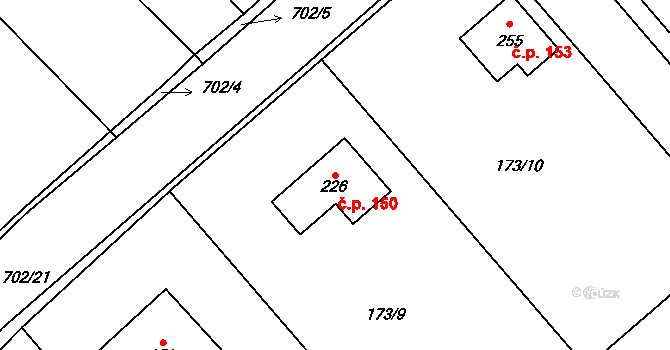 Bouzov 150 na parcele st. 226 v KÚ Bouzov, Katastrální mapa