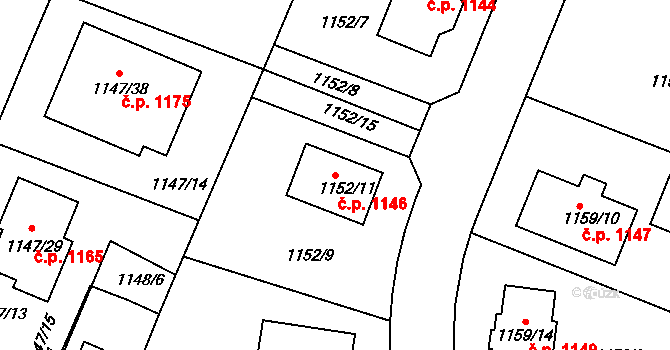Jemnice 1146 na parcele st. 1152/11 v KÚ Jemnice, Katastrální mapa