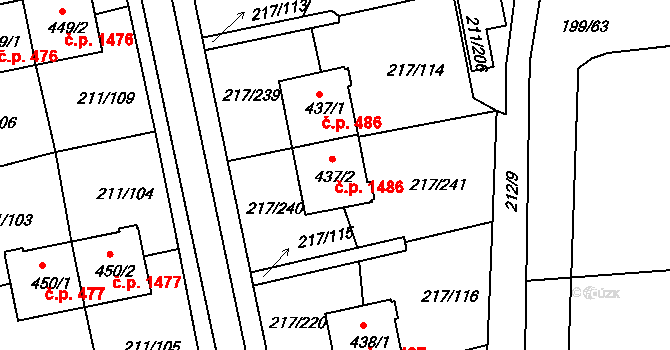 Sezimovo Ústí 1486 na parcele st. 437/2 v KÚ Sezimovo Ústí, Katastrální mapa