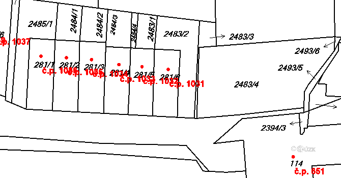 Horažďovice 1031 na parcele st. 281/6 v KÚ Zářečí u Horažďovic, Katastrální mapa