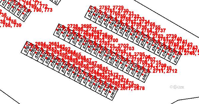 Příluky 2703,2720, Zlín na parcele st. 575/9 v KÚ Příluky u Zlína, Katastrální mapa