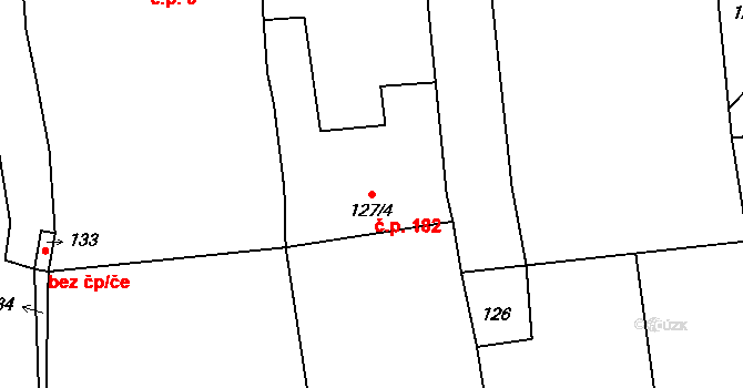 Velká Bystřice 182 na parcele st. 127/4 v KÚ Velká Bystřice, Katastrální mapa