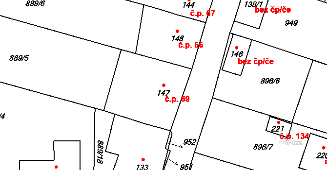 Polichno 69, Luhačovice na parcele st. 147 v KÚ Polichno, Katastrální mapa