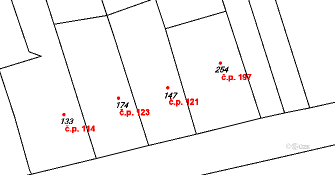 Hrádek na Vlárské dráze 121, Slavičín na parcele st. 147 v KÚ Hrádek na Vlárské dráze, Katastrální mapa