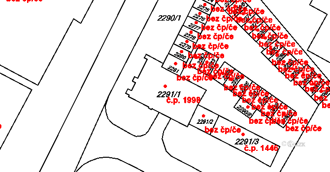 Bruntál 1998 na parcele st. 2291/1 v KÚ Bruntál-město, Katastrální mapa
