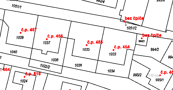 Vítkov 455 na parcele st. 1035 v KÚ Vítkov, Katastrální mapa