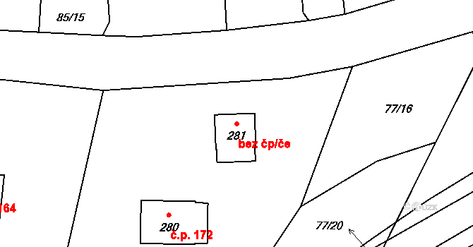 Písek 43348467 na parcele st. 281 v KÚ Semice u Písku, Katastrální mapa