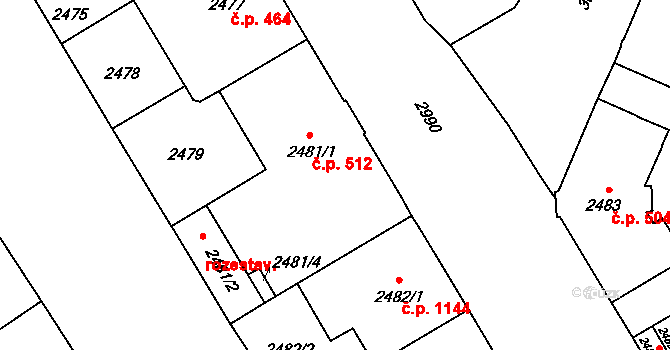 Předměstí 512, Opava na parcele st. 2481/1 v KÚ Opava-Předměstí, Katastrální mapa