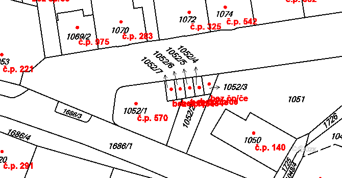 Hronov 46577467 na parcele st. 1052/7 v KÚ Hronov, Katastrální mapa