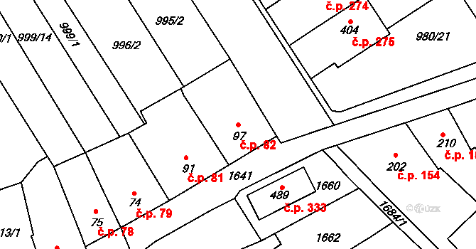 Hostěrádky-Rešov 82 na parcele st. 97 v KÚ Hostěrádky, Katastrální mapa