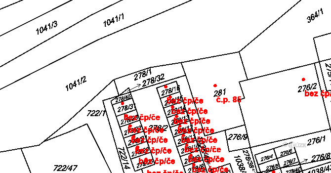 Holešov 47584467 na parcele st. 278/16 v KÚ Všetuly, Katastrální mapa
