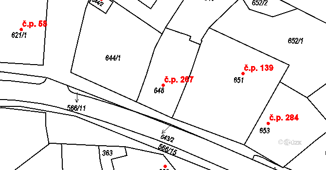 Tupesy 267 na parcele st. 648 v KÚ Tupesy na Moravě, Katastrální mapa