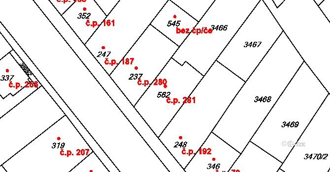Rašovice 281 na parcele st. 562 v KÚ Rašovice u Bučovic, Katastrální mapa