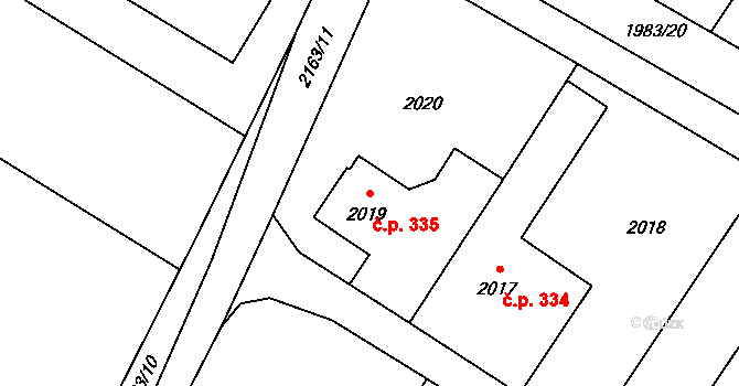 Rapotín 335 na parcele st. 2019 v KÚ Rapotín, Katastrální mapa