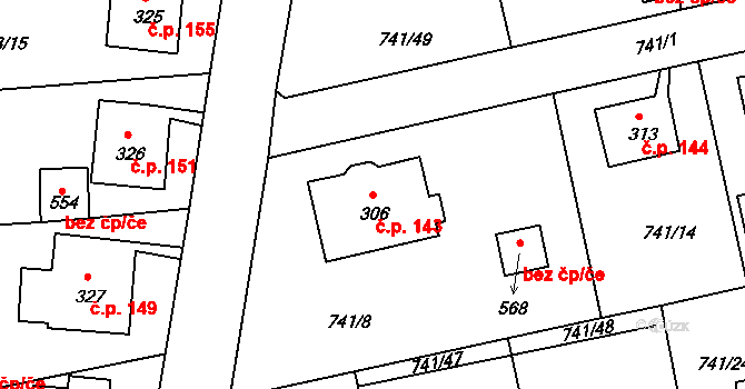 Dolní Kamenice 143, Česká Kamenice na parcele st. 306 v KÚ Dolní Kamenice, Katastrální mapa