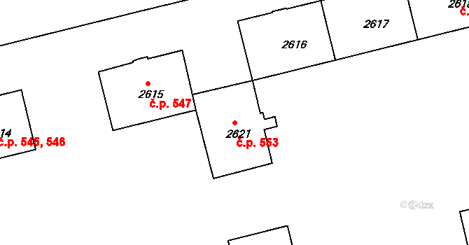 Týnské Předměstí 553, Domažlice na parcele st. 2621 v KÚ Domažlice, Katastrální mapa