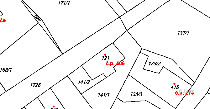 Lipová 406 na parcele st. 121 v KÚ Lipová u Šluknova, Katastrální mapa