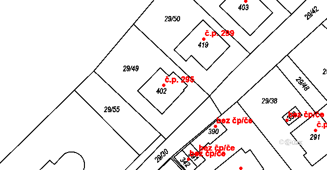 Zdíkov 295 na parcele st. 402 v KÚ Zdíkov, Katastrální mapa