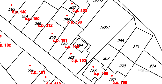 Štramberk 153 na parcele st. 263 v KÚ Štramberk, Katastrální mapa