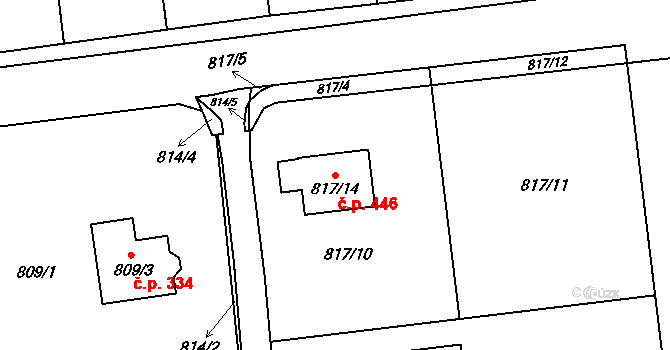Dolní Líštná 446, Třinec na parcele st. 817/14 v KÚ Dolní Líštná, Katastrální mapa
