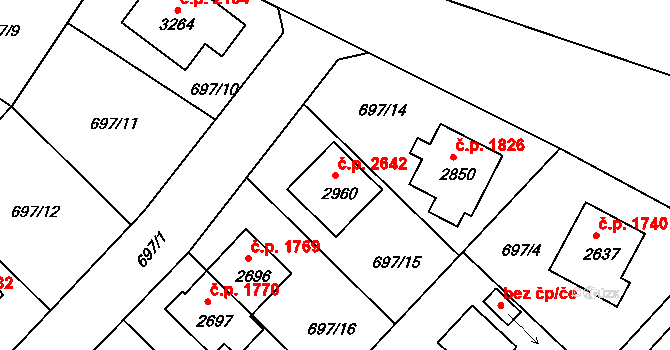 Říčany 2642 na parcele st. 2960 v KÚ Říčany u Prahy, Katastrální mapa