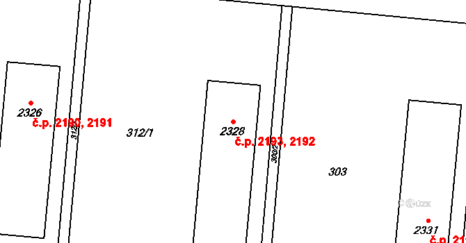 Žatec 2192,2193 na parcele st. 2328 v KÚ Žatec, Katastrální mapa