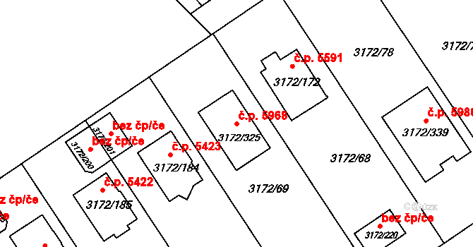 Chomutov 5968 na parcele st. 3172/325 v KÚ Chomutov II, Katastrální mapa