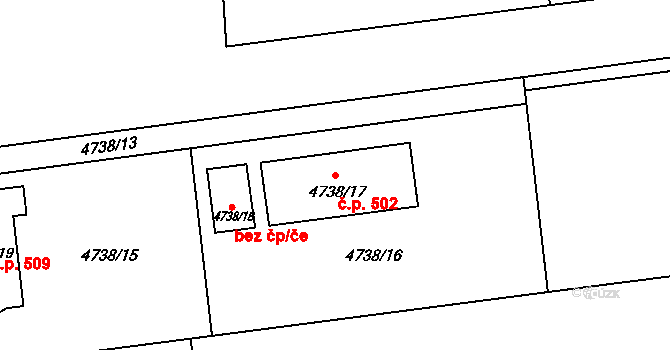 Lískovec 502, Frýdek-Místek na parcele st. 4738/17 v KÚ Lískovec u Frýdku-Místku, Katastrální mapa