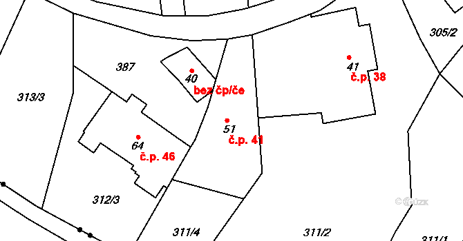 Křovice 41, Dobruška na parcele st. 51 v KÚ Křovice, Katastrální mapa