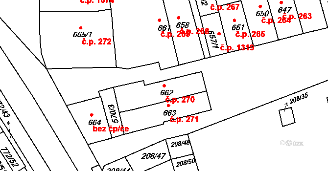 Holešov 270 na parcele st. 662 v KÚ Holešov, Katastrální mapa