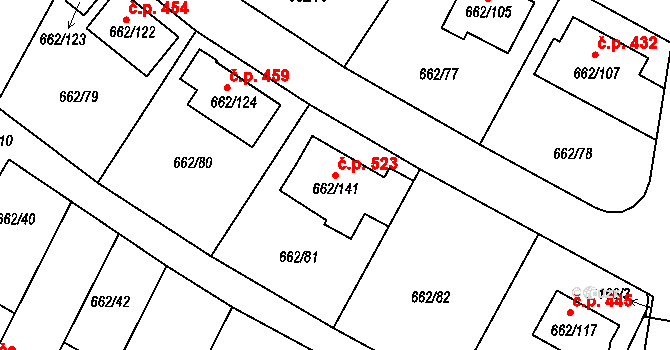 Lipůvka 523 na parcele st. 662/141 v KÚ Lipůvka, Katastrální mapa