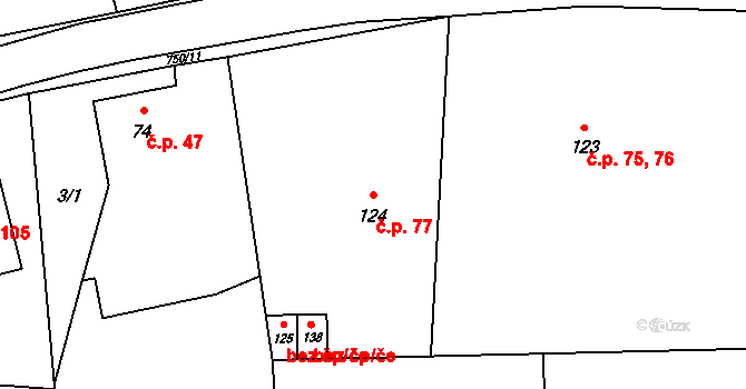 Hrabůvka 77 na parcele st. 124 v KÚ Hrabůvka u Hranic, Katastrální mapa