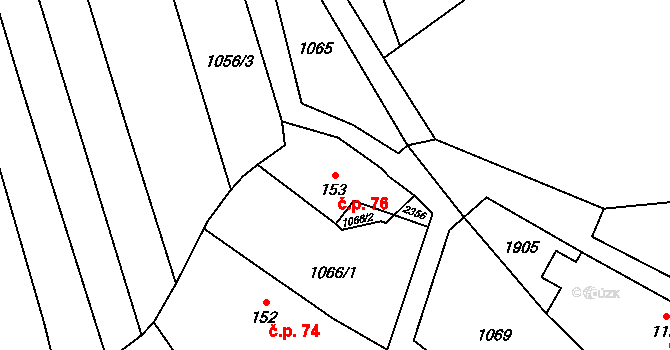 Sušice 76 na parcele st. 153 v KÚ Sušice u Přerova, Katastrální mapa