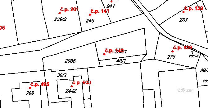 Hranice IV-Drahotuše 140, Hranice na parcele st. 239/1 v KÚ Drahotuše, Katastrální mapa