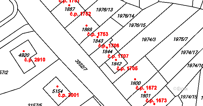 Aš 1707 na parcele st. 1844 v KÚ Aš, Katastrální mapa