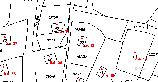 Beranovka 13, Teplá na parcele st. 30 v KÚ Beranovka, Katastrální mapa