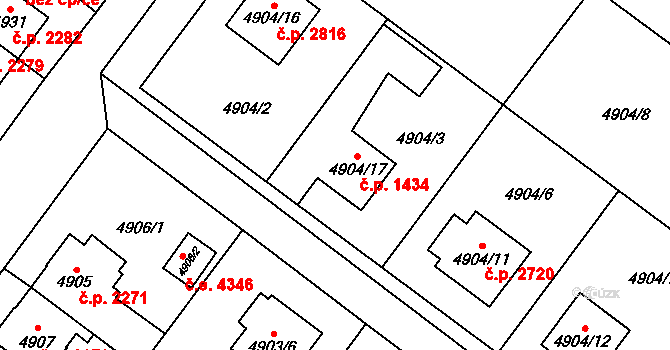 Jihlava 1434 na parcele st. 4904/17 v KÚ Jihlava, Katastrální mapa