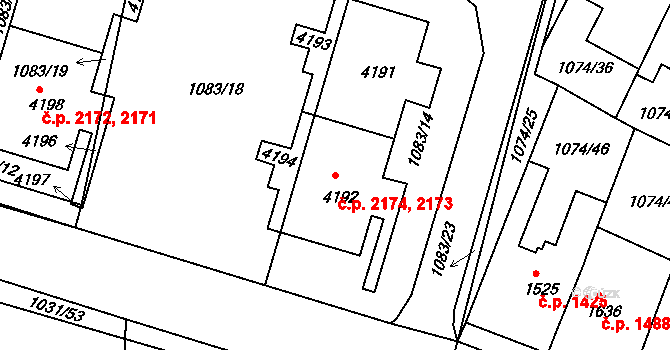 Nymburk 2173,2174 na parcele st. 4192 v KÚ Nymburk, Katastrální mapa