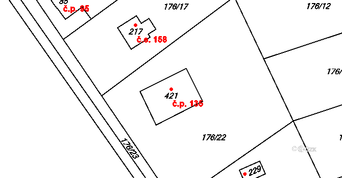 Hostěradice 135, Kamenný Přívoz na parcele st. 421 v KÚ Hostěradice, Katastrální mapa