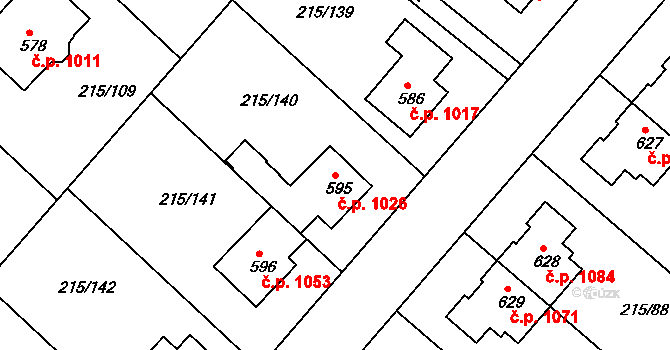 Rudná 1026 na parcele st. 595 v KÚ Hořelice, Katastrální mapa