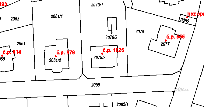 Roztoky 1525 na parcele st. 2079/2 v KÚ Roztoky u Prahy, Katastrální mapa